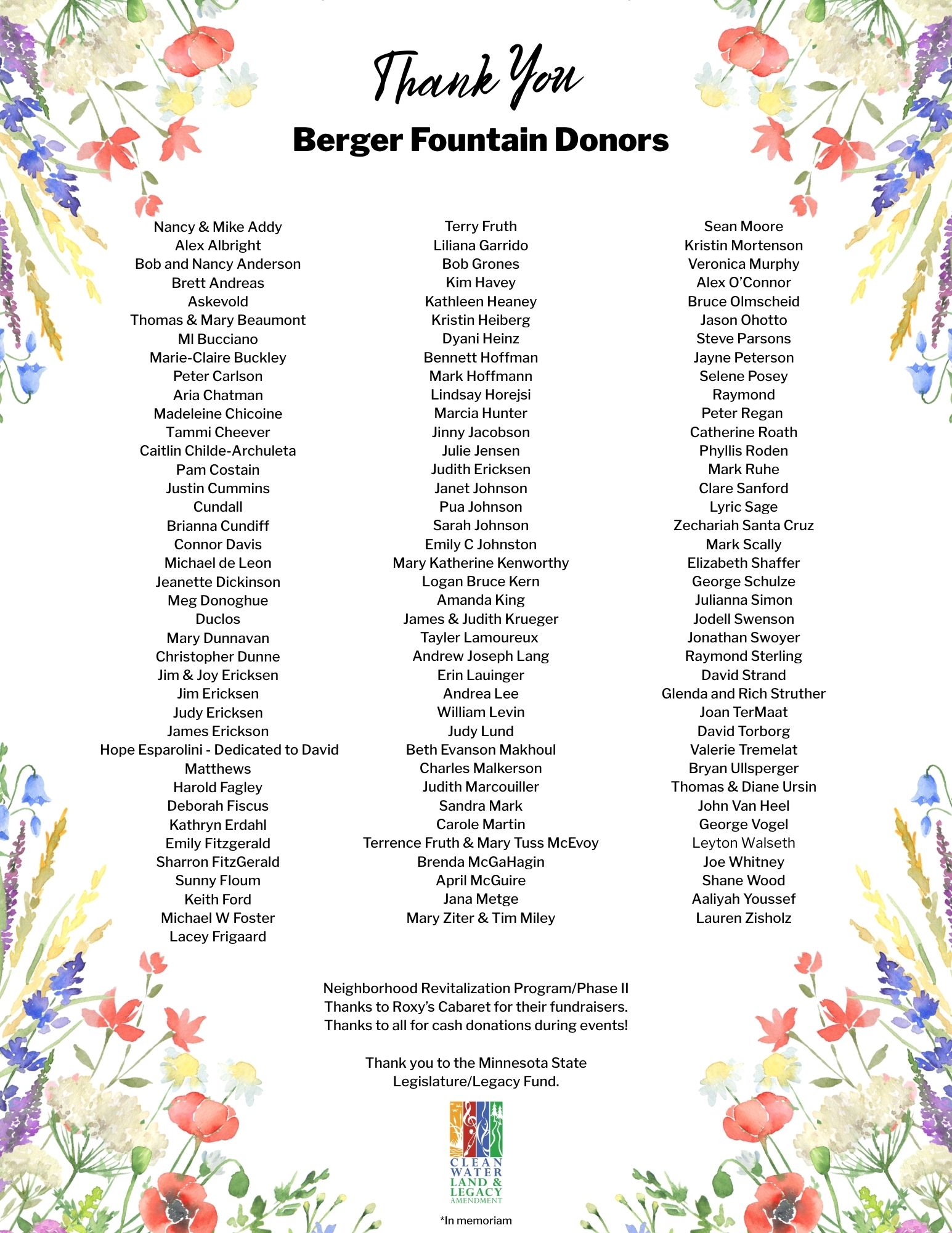 Berger Fountain Donors Oct 1 2026